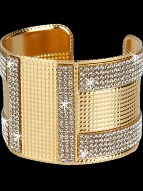 BLING bangle Crystal cz rhinestone Bangle ladies Cuff Statement Bracelet Gold